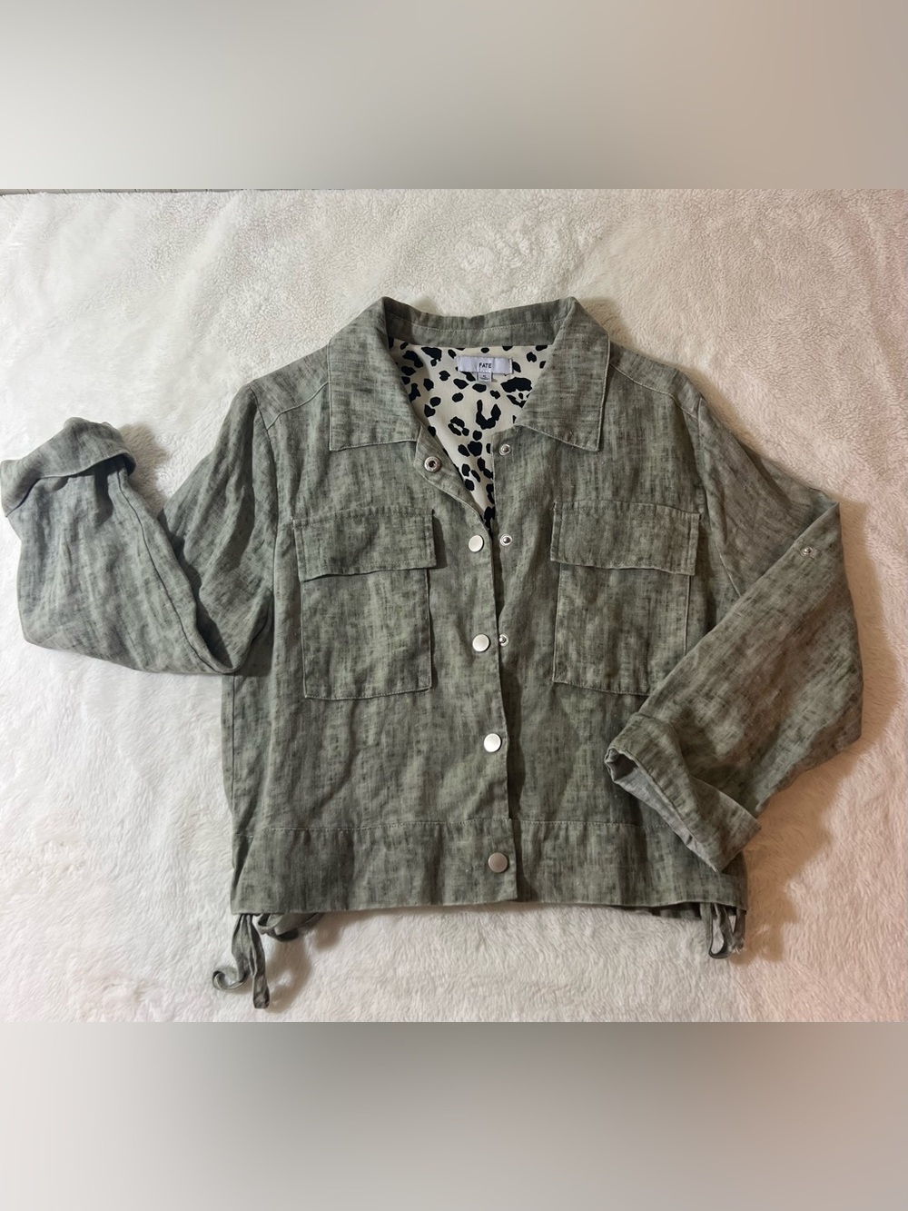 Fate Olive Green Linen Crop Jacket